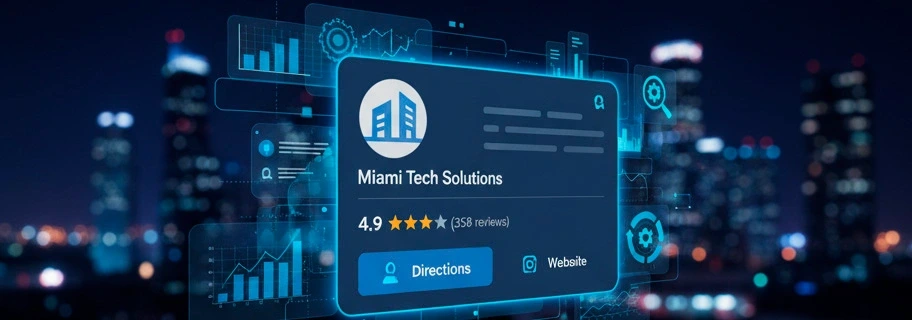 A dashboard showing SEO analytics with graphs for local search performance in Miami.